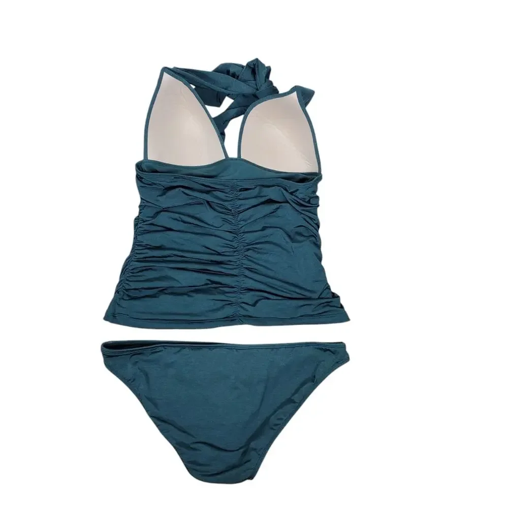 Athleta Aqualuxe Tankini Swimsuit Top Size M Bikini Bottoms Size L Halter Teal - Picture 7 of 16